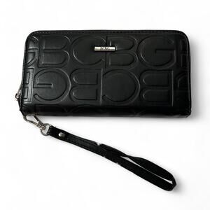 Chic BCBG Embossed Logo Black Silver Continental Large Wallet